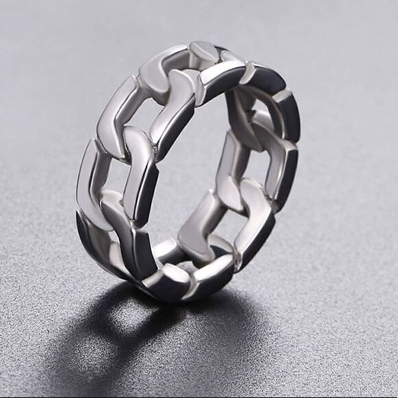 Unisex stainless steel Cuban chain link ring - Picture 1 of 9